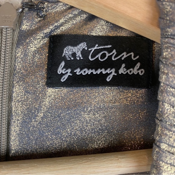 Torn By Ronny Kobo Gold Metallic Pleated Mini Dress - Picture 8 of 8